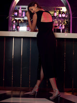 Women's Black Party Regular Fit Embellished Sleeveless Dress