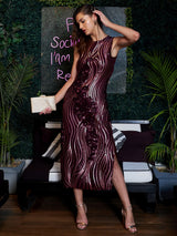 Women's Purple Party Regular Fit Embellished Sleeveless Dress