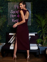 Women's Purple Party Regular Fit Embellished Sleeveless Dress