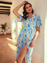 Women's Blue Casual Regular Fit Printed Half Sleeves Dress