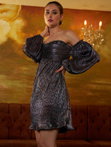 Women's Purple Party Regular Fit Embellished Full Sleeves Dress