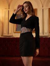 Women's Black Party Regular Fit Solid Full Sleeves Dress