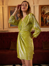 Women's Green Party Regular Fit Solid Three Quarter Sleeves Dress