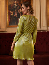 Women's Green Party Regular Fit Solid Three Quarter Sleeves Dress