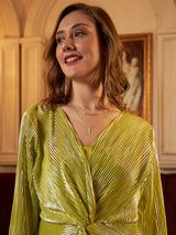 Women's Green Party Regular Fit Solid Three Quarter Sleeves Dress