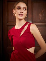 Women's Red Party Regular Fit Solid Sleeveless Dress