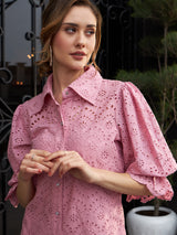 Women's Pink Work Regular Fit Solid Three Quarter Sleeves Dress