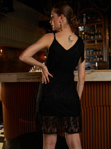Women's Black Party Regular Fit Solid Sleeveless Dress