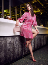 Women's Pink Party Regular Fit Solid Three Quarter Sleeves Dress