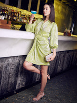 Women's Green Party Regular Fit Embellished Three Quarter Sleeves Dress