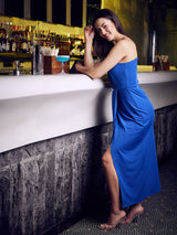 Women's Blue Work Regular Fit Solid Sleeveless Dress