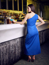 Women's Blue Work Regular Fit Solid Sleeveless Dress