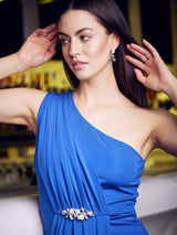 Women's Blue Work Regular Fit Solid Sleeveless Dress