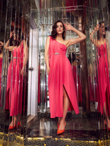Women's Pink Party Regular Fit Solid Sleeveless Dress