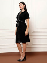 Women's Black Casual a-line Solid Half Sleeves Dress