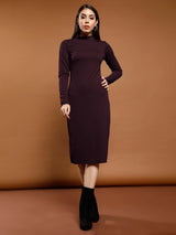 Women's Purple Party Bodycon Solid Full Sleeves Dress