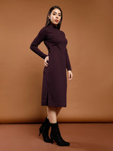 Women's Purple Party Bodycon Solid Full Sleeves Dress