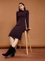 Women's Purple Party Bodycon Solid Full Sleeves Dress