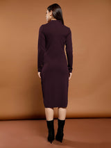 Women's Purple Party Bodycon Solid Full Sleeves Dress