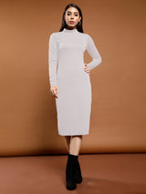 Women's White Work Bodycon Solid Full Sleeves Dress