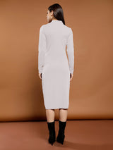 Women's White Work Bodycon Solid Full Sleeves Dress