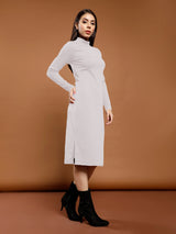 Women's White Work Bodycon Solid Full Sleeves Dress