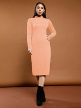 Women's Pink Casual Bodycon Solid Full Sleeves Dress