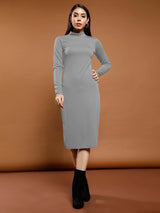 Women's Gray Party Bodycon Solid Full Sleeves Dress