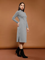 Women's Gray Party Bodycon Solid Full Sleeves Dress