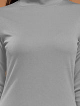 Women's Gray Party Bodycon Solid Full Sleeves Dress