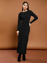 Women's Black Work Bodycon Solid Full Sleeves Dress