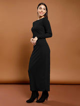 Women's Black Work Bodycon Solid Full Sleeves Dress