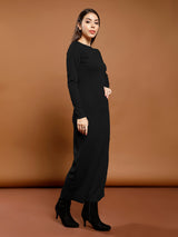 Women's Black Work Bodycon Solid Full Sleeves Dress