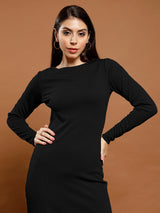 Women's Black Work Bodycon Solid Full Sleeves Dress