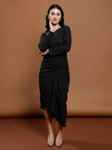 Women's Black Party Bodycon Solid Full Sleeves Dress
