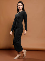 Women's Black Party Bodycon Solid Full Sleeves Dress