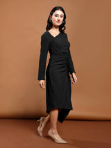 Women's Black Party Bodycon Solid Full Sleeves Dress