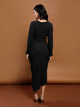 Women's Black Party Bodycon Solid Full Sleeves Dress