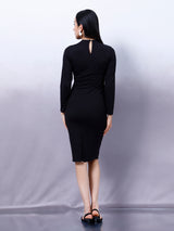 Women's Black Party Bodycon Embellished Full Sleeves Dress
