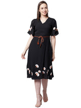 Women's Black Casual Regular Fit Printed Half Sleeves Dress