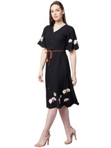Women's Black Casual Regular Fit Printed Half Sleeves Dress