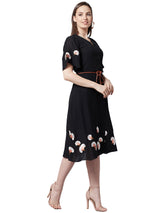 Women's Black Casual Regular Fit Printed Half Sleeves Dress