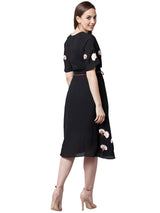 Women's Black Casual Regular Fit Printed Half Sleeves Dress
