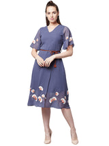 Women's Purple Casual Regular Fit Printed Half Sleeves Dress