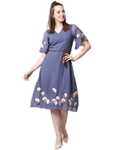 Women's Purple Casual Regular Fit Printed Half Sleeves Dress