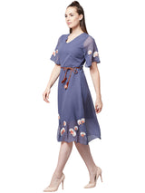 Women's Purple Casual Regular Fit Printed Half Sleeves Dress