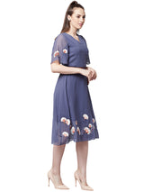 Women's Purple Casual Regular Fit Printed Half Sleeves Dress