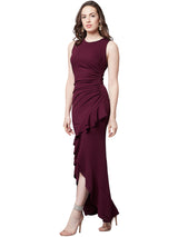 Women's Red Party Regular Fit Solid Sleeveless Dress