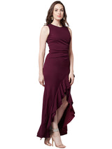 Women's Red Party Regular Fit Solid Sleeveless Dress