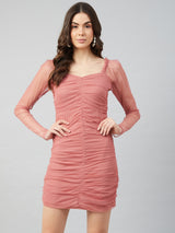 Women's Pink Party Bodycon Solid Full Sleeves Dress